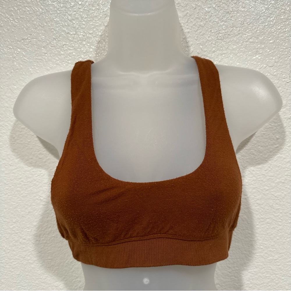 skims brown copper orange cropped tank top bralette bra shirt